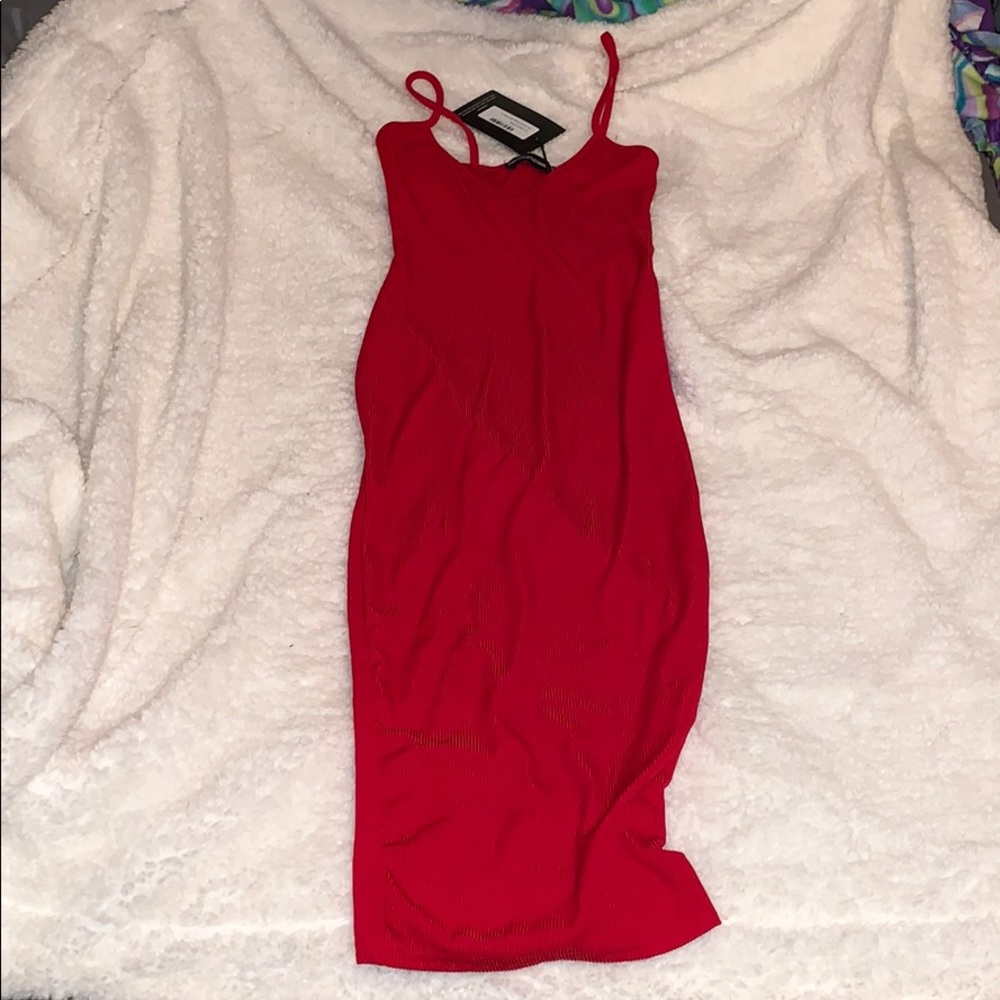 PrettyLittleThing Red Midi Slip Dress